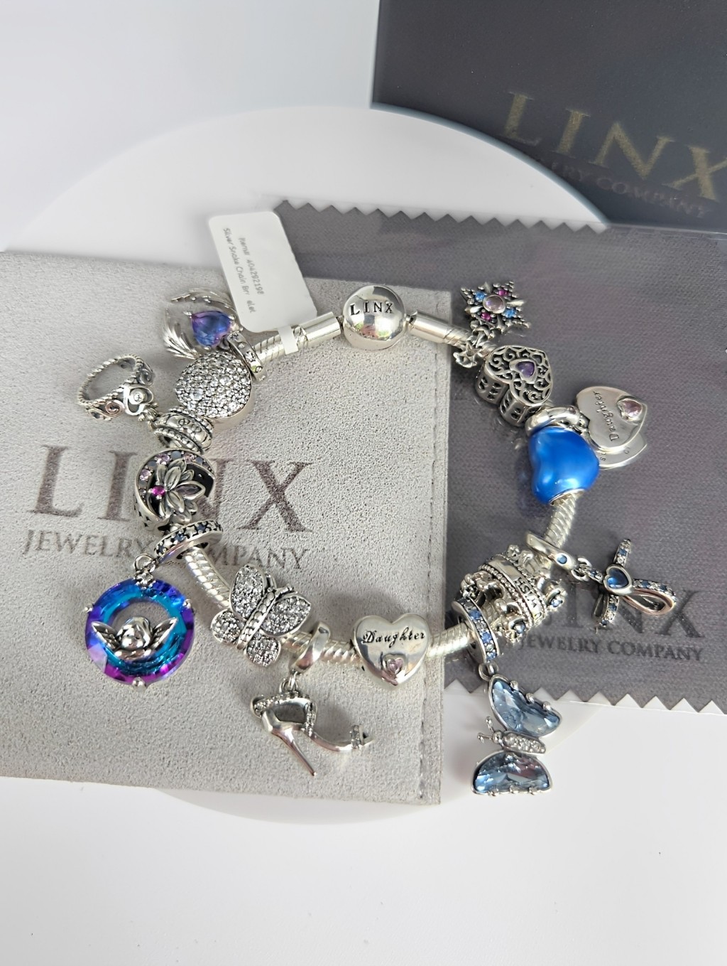 Linx Snake Chain Bracelet With Blue Religious Daughter Themed Charms